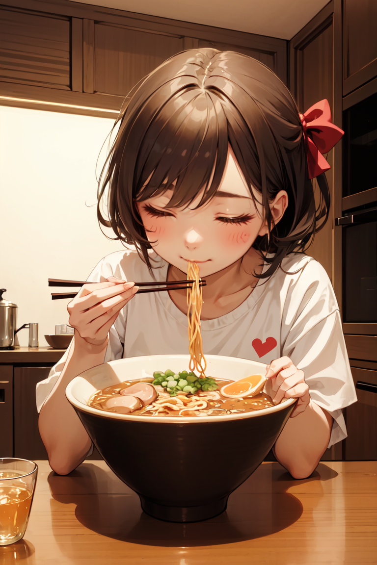 379770-458443010-(masterpiece, best quality), 1girl, solo, cute face, kawaii, ramen, chopsticks, drinking glass, eating, heart, happy, closed eye.png
